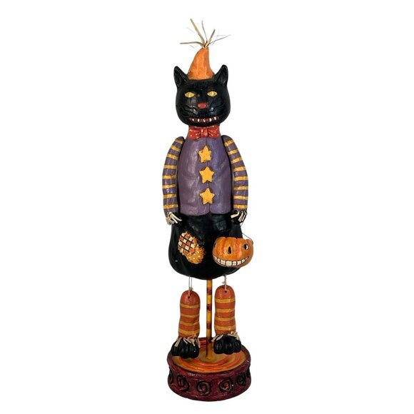 vtg Mark Roberts Black Cat Trick Treat Halloween Folk Art Figurine 16"Tall - Picture 2 of 9
